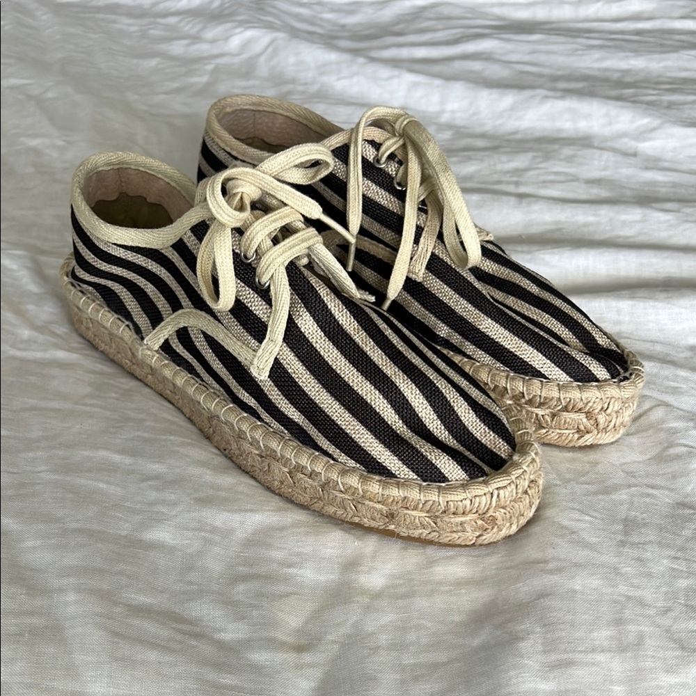 Schutz Striped Black and Cream Espadrille Sneakers Women’s 9